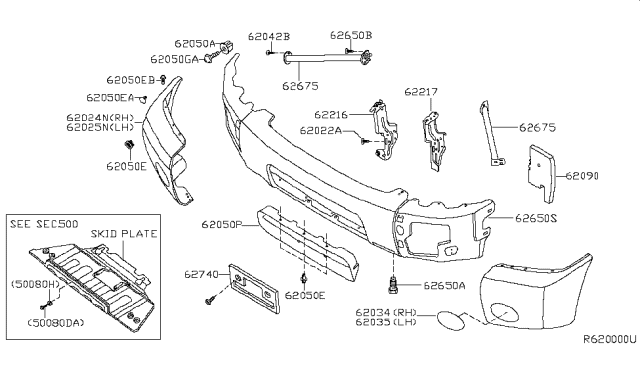 2005 Nissan Titan Front Bumper Cover Diagram for 62022-7S201