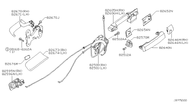 2007 Nissan Titan Rear Door Lock & Handle Diagram 1