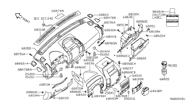 2006 Nissan Titan Instrument Panel,Pad & Cluster Lid Diagram 2