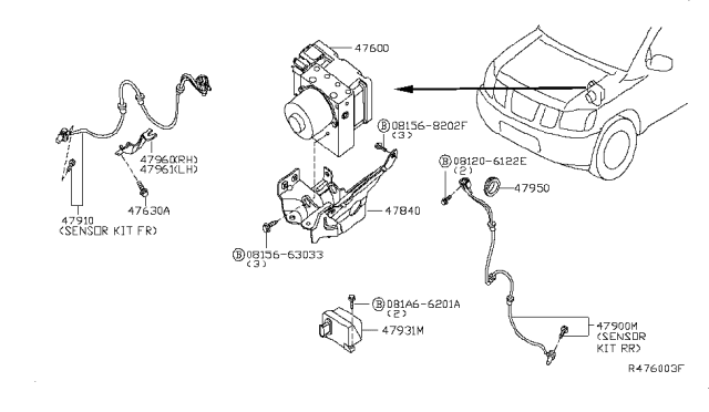 2013 Nissan Titan Anti Skid Actuator Assembly Diagram for 47660-9FF3B