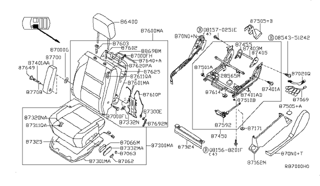 2010 Nissan Titan Board Assy-Front Seat Back Diagram for 87690-ZR54A