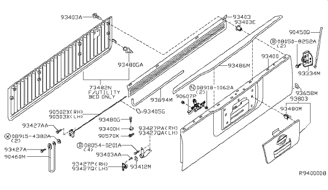 2012 Nissan Titan Rear Body Rear Gate & Fitting Diagram 1