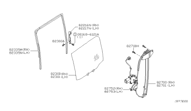 2008 Nissan Titan Glass Assy-Rear Door Window,RH Diagram for 82300-7S200