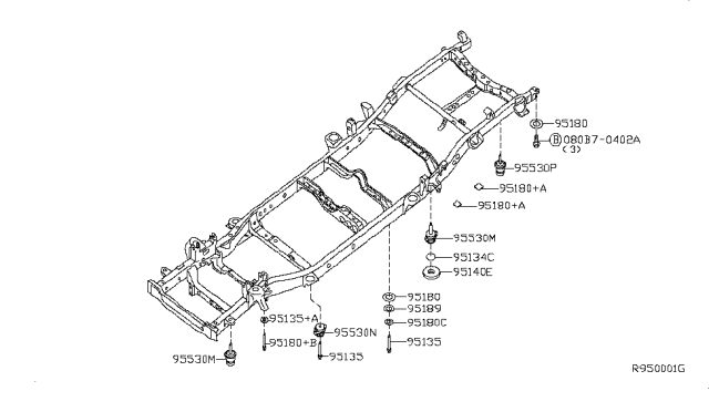 2008 Nissan Titan Insulator-Body Mounting,3RD Diagram for 95530-7S000