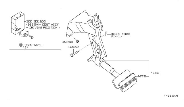 2010 Nissan Titan Pedal Assy-Brake W/Bracket Diagram for 46501-ZT00A