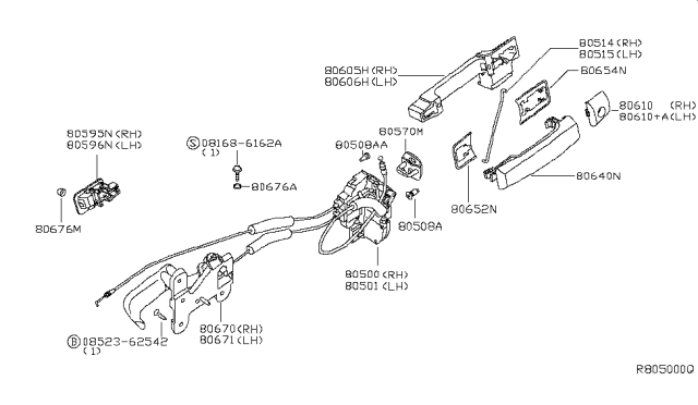 2008 Nissan Titan Front Door Lock & Handle Diagram