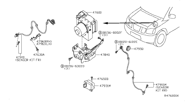 2004 Nissan Titan Anti Skid Actuator Assembly Diagram for 47660-8S410