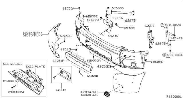 2007 Nissan Titan Front Bumper Cover Diagram for 62022-7S025