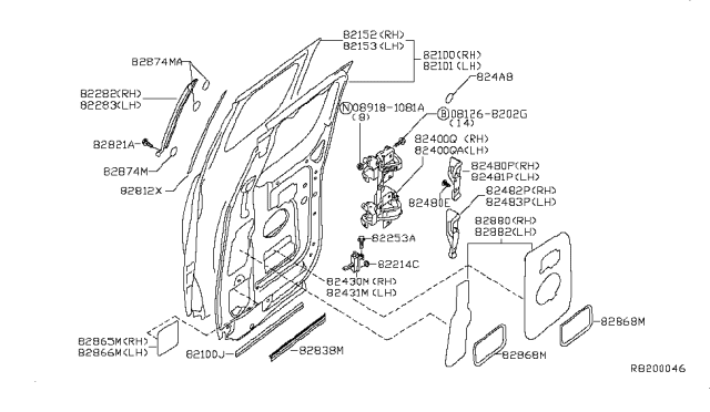 2012 Nissan Titan Screen Assembly - Rear Door, LH Diagram for 82865-ZT00A