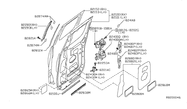 2012 Nissan Titan Moulding-Rear Door Sash,Front RH Diagram for 82286-ZH00A