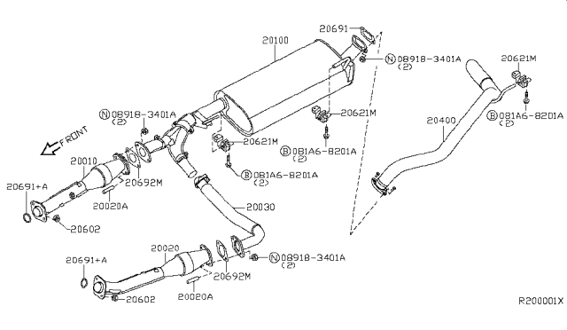 2005 Nissan Titan Exhaust Tube & Muffler Diagram