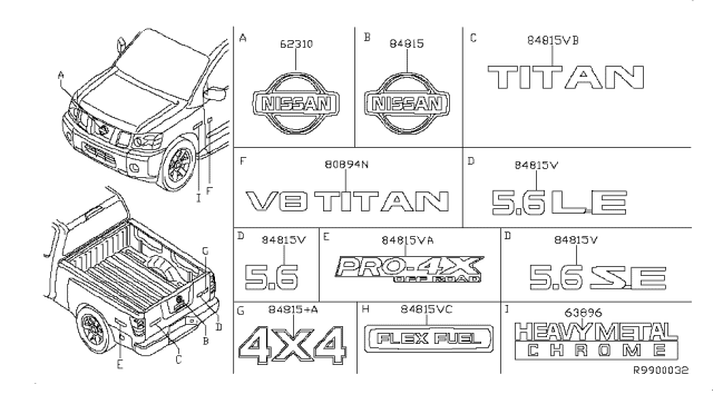 2008 Nissan Titan Rear Window Name Label Diagram for 99098-7S205