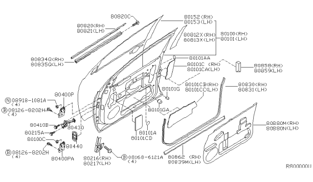 2006 Nissan Titan Front Door Panel & Fitting Diagram 2