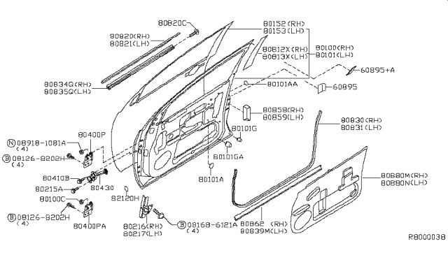 2010 Nissan Titan Screen Sealing Diagram for 80860-ZT03A