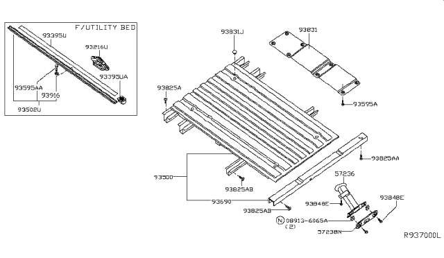 2007 Nissan Titan BOLSTER Assembly-Floor,Tail Diagram for 93690-ZH230