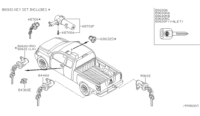 2006 Nissan Titan Cylinder Back Door Lock Diagram for K3477-7S20J