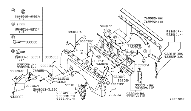 2004 Nissan Titan Rear Body Side Gate & Fitting Diagram 1