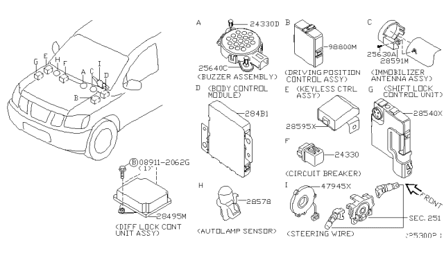 2005 Nissan Titan Body Control Module Controller Assembly Diagram for 284B1-7S200