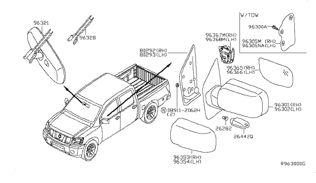 2013 Nissan Titan Mirror Assy-Outside,RH Diagram for 96301-ZR30E