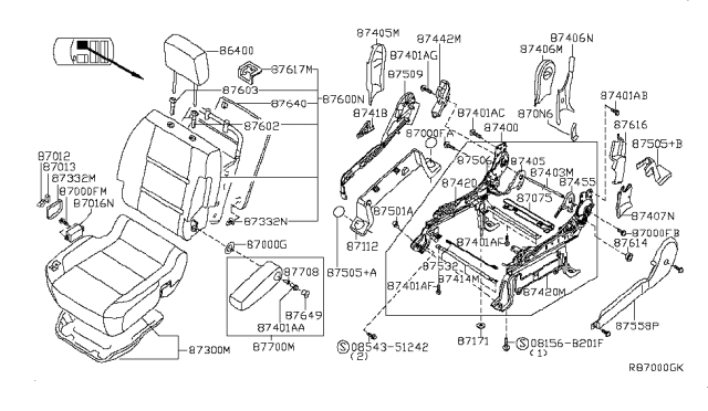 2008 Nissan Titan Back Assy-Front Seat Diagram for 87600-ZH12B