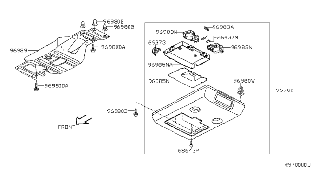 2008 Nissan Titan Console Assembly-Roof Diagram for 96980-ZR00A