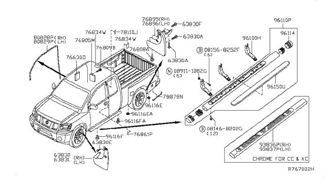 2008 Nissan Titan Step Assembly - Cab Diagram for 96110-ZJ30B