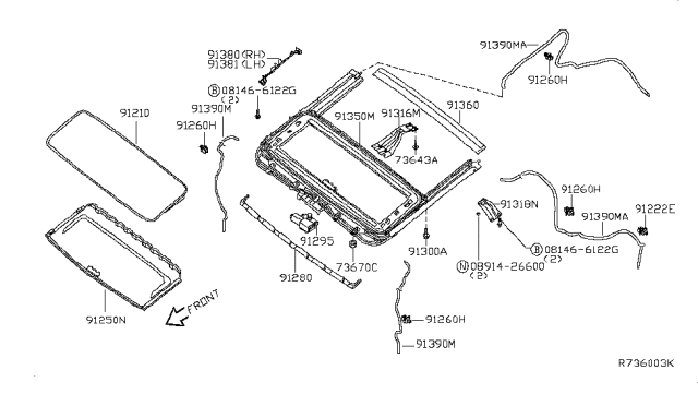 2009 Nissan Titan Sun Roof Parts Diagram 1