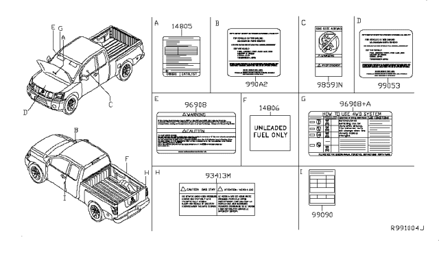 2014 Nissan Titan Label-Parts Content Diagram for 990A2-9FF0A