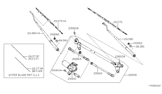 2013 Nissan Titan Window Wiper Blade Assembly Diagram for 28890-9FM0B