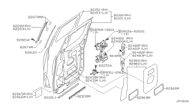 2004 Nissan Titan Rear Door Panel & Fitting Diagram 2