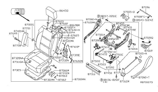 2005 Nissan Titan Adjuster Assy-Front Seat,LH Diagram for 87451-7S000