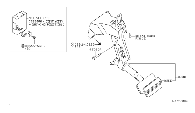 2004 Nissan Titan Pedal Assy-Brake W/Bracket Diagram for 46501-7S010
