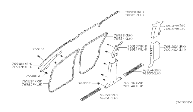 2004 Nissan Titan Welt-Body Side,Rear LH Diagram for 76924-7S200