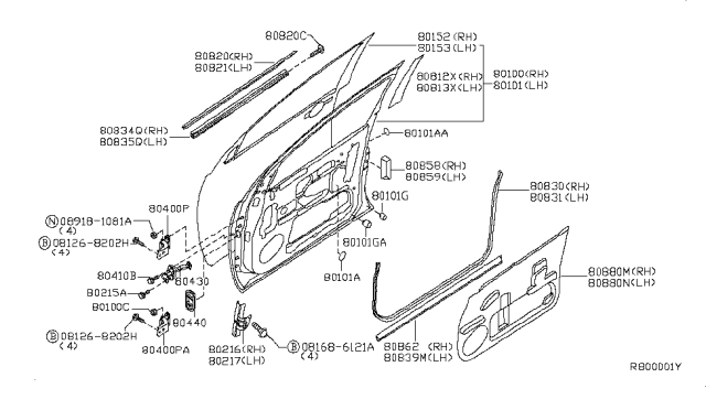 2008 Nissan Titan Front Door Panel & Fitting Diagram 2