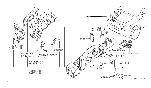 2015 Nissan Titan Reinforcement-Hoodledge,LH Diagram for 64181-7S030