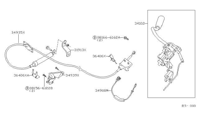 2004 Nissan Titan Control Cable Assembly Diagram for 34935-7S200