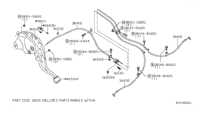 2013 Nissan Titan Cable Assy-Brake,Rear LH Diagram for 36531-ZR40A