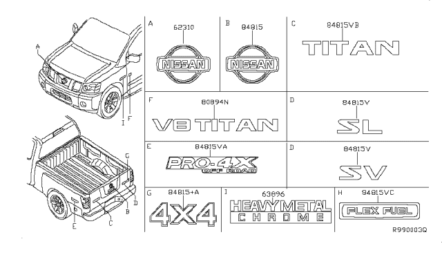 2012 Nissan Titan Emblem & Name Label Diagram 1