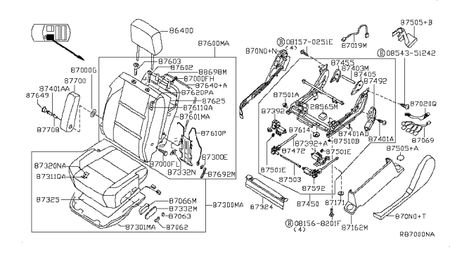 2009 Nissan Titan Knob-Switch,Front Seat Slide Lh Diagram for 87062-ZQ00B