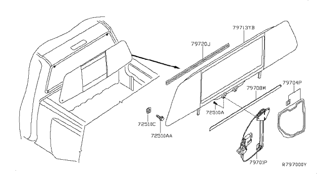 2013 Nissan Titan Regulator Assy-Back Window Diagram for 79701-9FG0A