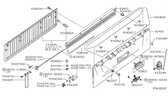 2012 Nissan Titan Gas Stay-Rear Gate Diagram for 90450-ZH000