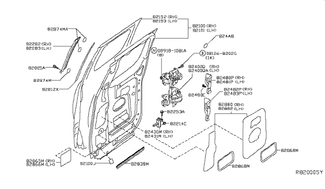 2014 Nissan Titan Rear Door Panel & Fitting Diagram 4