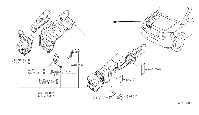 2005 Nissan Titan Hood Ledge & Fitting Diagram