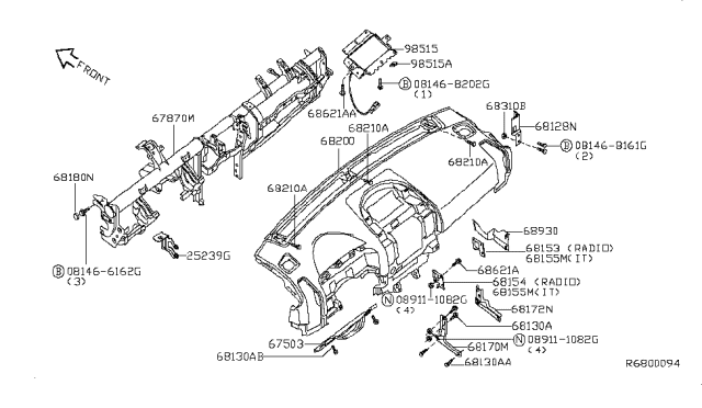 2012 Nissan Titan Instrument Panel,Pad & Cluster Lid Diagram 2