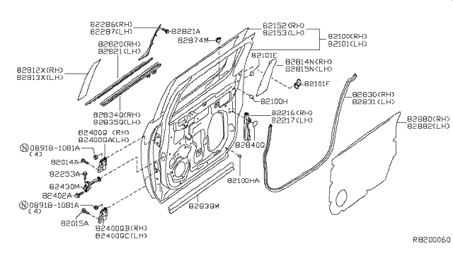 2014 Nissan Titan Rear Door Panel & Fitting Diagram 2