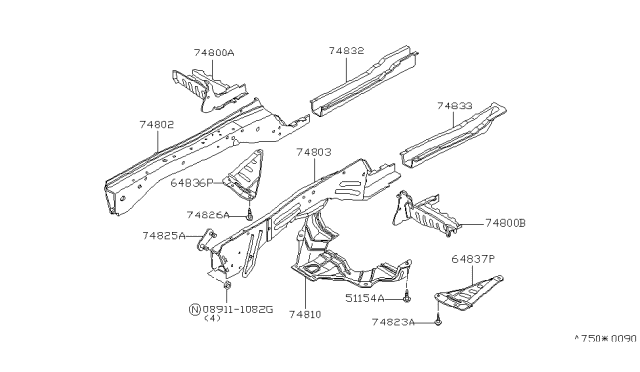 1981 Nissan Datsun 810 Front RH Under Cover Diagram for 75896-F5000