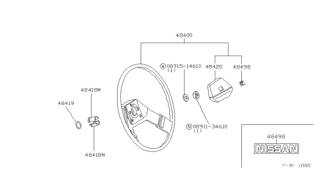 1984 Nissan Datsun 810 Steering Wheel Assembly Diagram for 48400-W3100