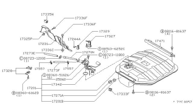 1984 Nissan Datsun 810 Fuel Tank Assembly Diagram for 17201-W3021