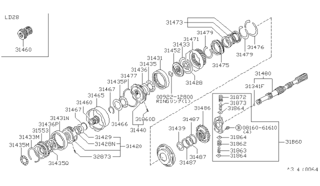 1983 Nissan Datsun 810 Shaft Assembly Out Diagram for 31480-X8604