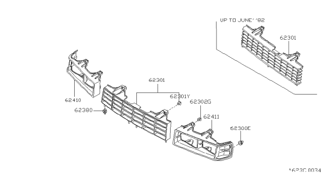 1982 Nissan Datsun 810 Grille Radiator Diagram for 62310-W2425